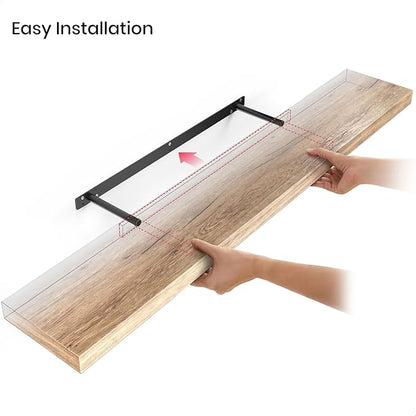 Ballucci Floating Shelf, 48" Wood Wall Shelf with Invisible Brackets for Bathroom, Living Room, Bedroom, Kitchen, Nursery, 8" Deep, Oak Finish