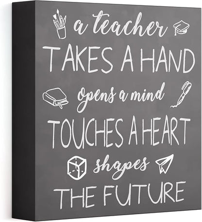 Barnyard Designs Wooden Box Sign Motivational Desk Decor, Inspirational Office Desk Decorations for Women Office Bathroom Shelf Décor (Teacher)