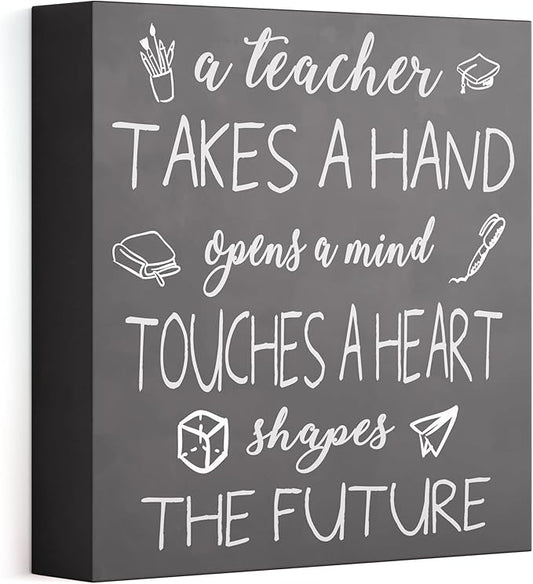 Barnyard Designs Wooden Box Sign Motivational Desk Decor, Inspirational Office Desk Decorations for Women Office Bathroom Shelf Décor (Teacher)