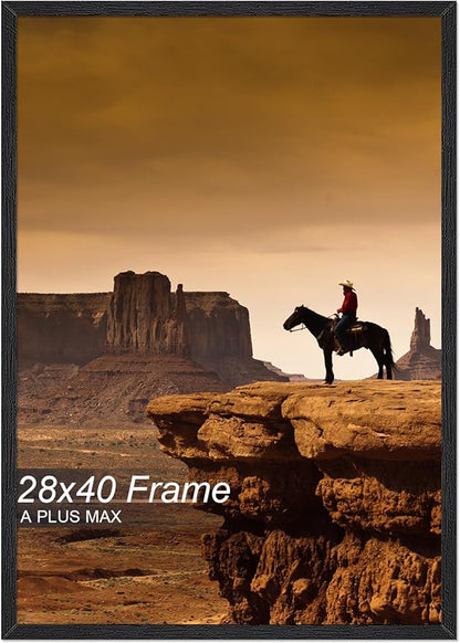 A PLUS MAX 28x40 Picture Frame, Black Engineered Wood Frame for 28 x 40 Inch Picture Poster Photo, Light Weight 28 by 40 Frame with Wood-grain for Wall - 1 Pack/Black/28 x40
