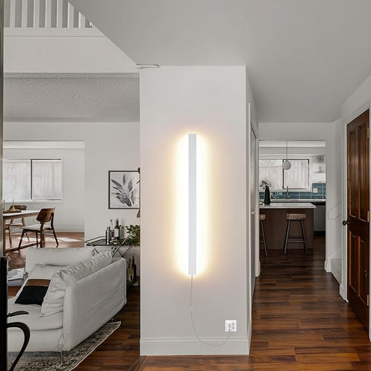 Modern Plug in Wall Lights, 31.4 inch Frosted White LED Long Wall Sconce, 16W Warm White 3000K Acrylic Indoor Wall lamp,with 59" Plug Cable for Bedroom, Living Room, Hallway