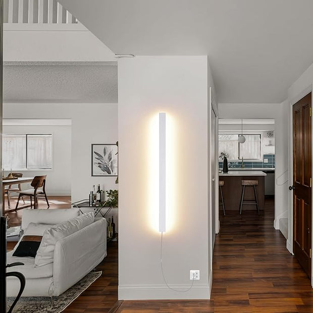 Modern Plug in Wall Lights, 31.4 inch Frosted White LED Long Wall Sconce, 16W Warm White 3000K Acrylic Indoor Wall lamp,with 59" Plug Cable for Bedroom, Living Room, Hallway