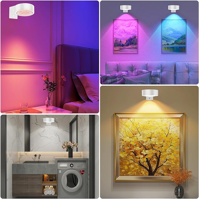 13 RGB Color Changing Led Art Display Light for Picture Frame,Rechargeable Battery Operated Led Painting Light with Remote Control Dimmable & Timer,3Pack White