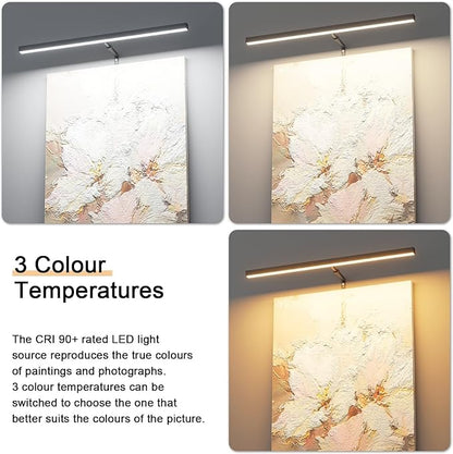 24" Plug in Picture Light for Paintings with Remote Control, 9W LED Art Display Lighting for Gallery, Dartboard, Artwork, Black Wall Mounted Picture Frame Light