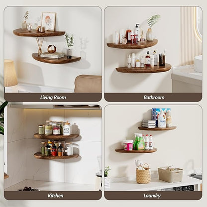 Solid Walnut Floating Shelves for Wall 15.7 Inch Set of 2, Live Edge Wall Mounted Shelf,Rustic Farmhouse Wooden Floating Shelf,Wood Wall Shelves for Bathroom Living Room,Bedroom,Kitchen