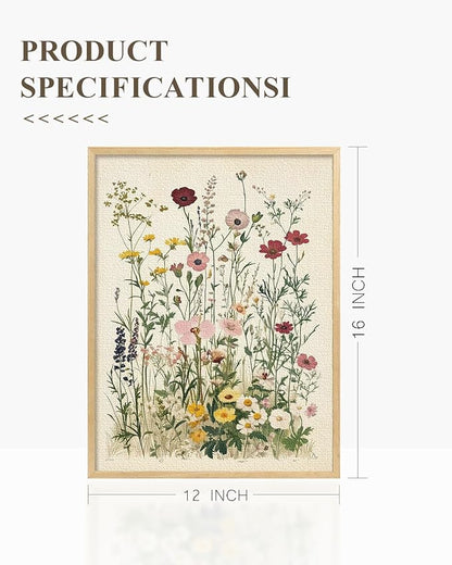 InSimSea Framed Canvas Wall Art Prints, Wall Art for Living Room Bedroom, Beige Vintage Flower Botanical Painting Bathroom Decor, Classic Retro Rustic Farmhouse Wall Shelf Decor, 12x16inch
