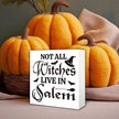 Rustic Halloween Box Sign Decor Tabletop, Halloween Party Decorations for Haunted House, Farmhouse Decor, Kitchen Decoration for Shelf, Not Every Witch Lives in Salem Sign Wooden Plaque 5 * 5inch