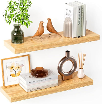 Floating Shelves for Wall Rustic Farmhouse 24 Inch Floating Shelf Wooden Shelves for Wall Pine Wood Shelf with Unique Natural Grain for Living Room Bedroom Kitchen (Raw Wood)