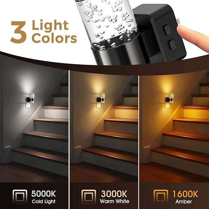 L LOHAS LED Night Lights Plug into Wall 2 Pack, Dimmable Night Light with Dusk-to-Dawn Sensor, Cool White/Soft White/Amber 3 Color Light, Adjustable Brightness, Bubble Nightlight with Rotatable Plug