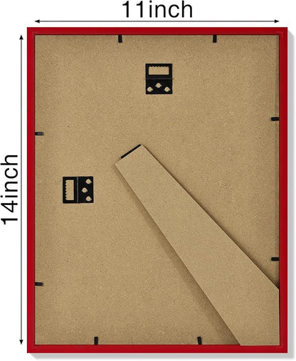 Vittanly 11x14 Picture Frame Set of 4, Display Pictures 8x10 with Mat or 11x14 without Mat, Gallery Wall Frame Set for Wall or Tabletop Display, Engineered Wood with Shatter Resistant Plexiglass, Red