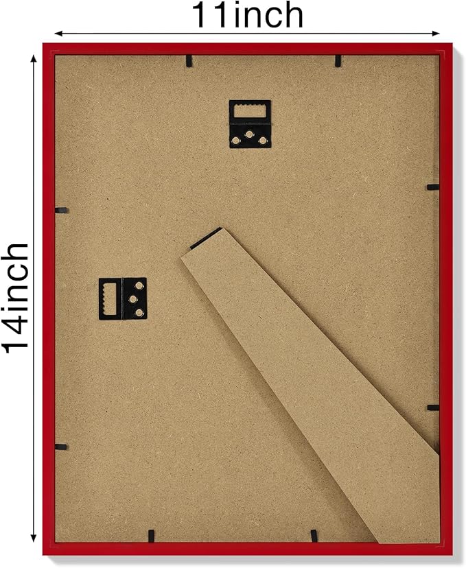 Vittanly 11x14 Picture Frame Set of 4, Display Pictures 8x10 with Mat or 11x14 without Mat, Gallery Wall Frame Set for Wall or Tabletop Display, Engineered Wood with Shatter Resistant Plexiglass, Red