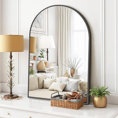 Arched Wall Mirror 38x26 Inch Black Bathroom Vanity Mirror with Metal Frame, Modern Arch Mirror for Bedroom, Living Room, Entryway, Wall Mounted Decorative Mirror