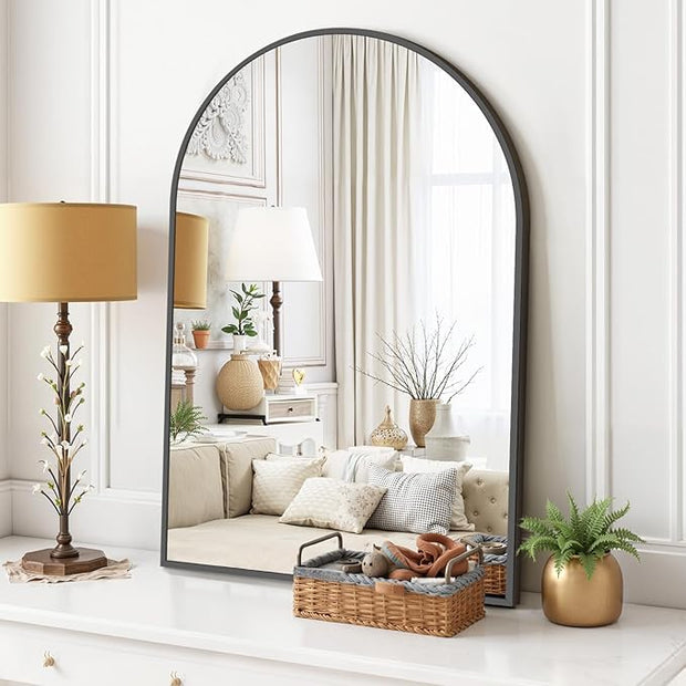 Arched Wall Mirror 38x26 Inch Black Bathroom Vanity Mirror with Metal Frame, Modern Arch Mirror for Bedroom, Living Room, Entryway, Wall Mounted Decorative Mirror