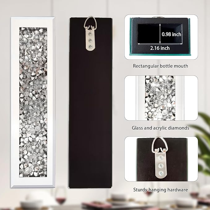 Silver wall Decor Mirrored Vase,Crystal Crush Diamond Flower Vase,Stunning Decorative Glass Hanging Planter & Container for Home Wall Decor.Befit for Faux Plants.Can't Hold Water.(2 Set)