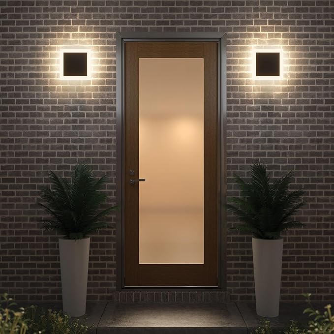 2 Packs LED Wall Light Outdoor Indoor Modern Wall Sconce Mini Sconce Outdoor Wall Lights Aluminum Waterproof Black Wall Mount Light LED Wall Sconces Warm White 3000K (Square)