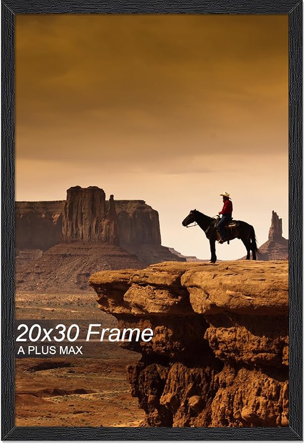 A PLUS MAX 20x30 Picture Frame, Black Engineered Wood Frame for 20 x 30 Inch Picture Poster Photo, Light Weight 20 by 30 Frame with Wood-grain for Wall - 1 Pack/Black/20 x30