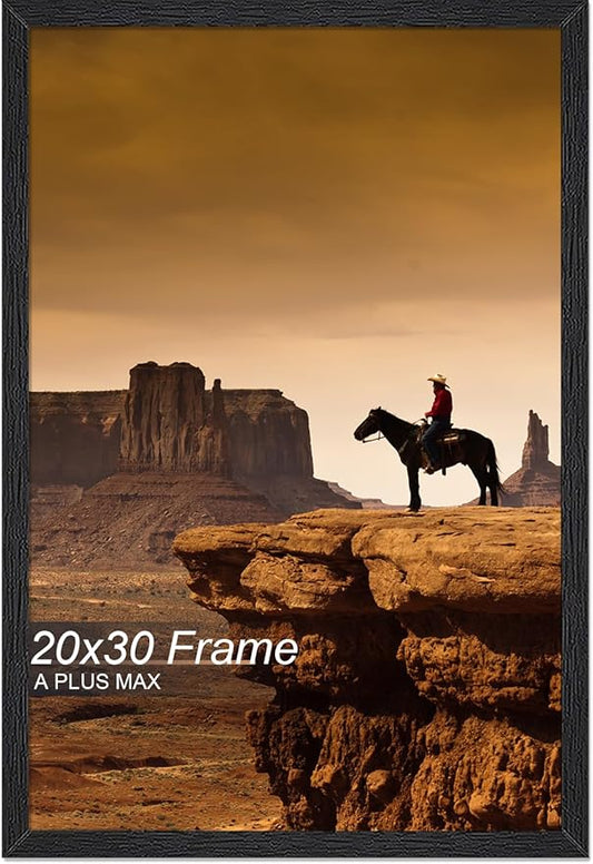 A PLUS MAX 20x30 Picture Frame, Black Engineered Wood Frame for 20 x 30 Inch Picture Poster Photo, Light Weight 20 by 30 Frame with Wood-grain for Wall - 1 Pack/Black/20 x30