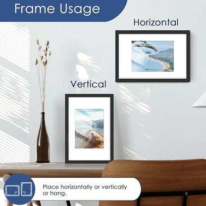 PEALSN 8x12 Picture Frame Set of 6, Display Pictures 6 x 8 with Mat or 8 x 12 without Mat for Wall Mounting or Table Top Display, Photo Frames Collage for Wall Decor, Black