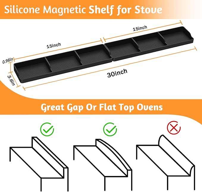 30 Inch Silicone Stove Oven Top Shelf Magnetic for Kitchen Gadgets, Soft Flexible Strong Magnetic Heat Resistant Spice Rack Kitchen Organizer