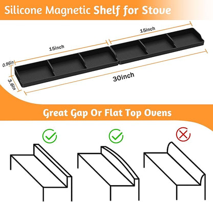 30 Inch Silicone Stove Oven Top Shelf Magnetic for Kitchen Gadgets, Soft Flexible Strong Magnetic Heat Resistant Spice Rack Kitchen Organizer