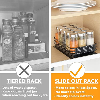 SpaceAid Pull Out Spice Rack Organizer for Cabinet, Heavy Duty Slide Out Seasoning Kitchen Organizer, Cabinet Organizer, with Labels and Chalk Marker, 6.5" W x10.75 D x2.5 H, 1 Drawer 1-Tier