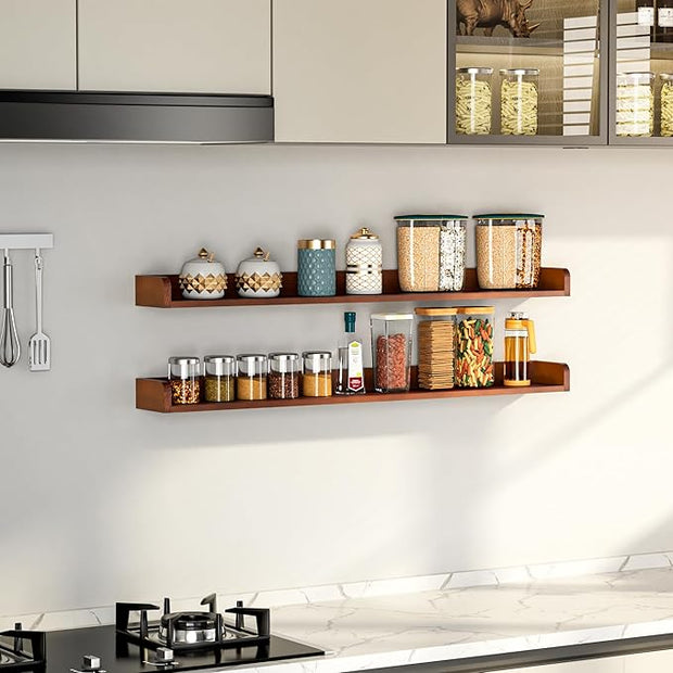 Fun Memories Magnetic Stove Top Shelf, 30" Pine Wood Wall Mounted Shelf for Kitchen Home Storage Organization, Heat and Pressure Resistant, 1pcs, Walnut