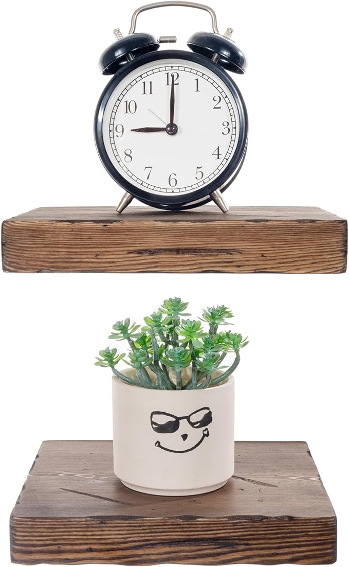 BGMG Small Wood Floating Shelves for wall 8 inch,Distressed Rustic Wooden Wall Mount Shelves for Bathroom Living Room Bedroom Kitchen Farmhouse Set of 2-8x6.7x1.25 inch- Walnut
