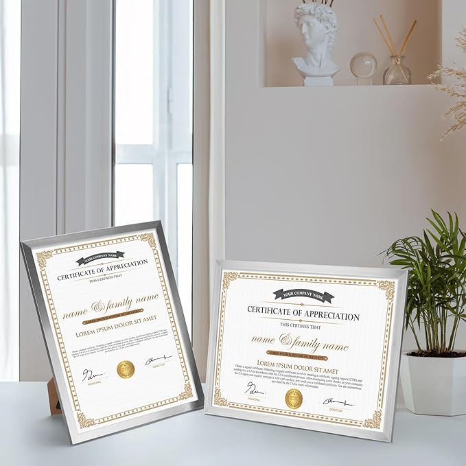 Hoikwo 18 Packs 8.5x11 Silver Multi Plastic Picture Frames Set with Plastic Cover for Family Photos, Artwork, Light Weight Bulk 8.5 by 11 Frames Pack for Wall Hanging and Table, Stylish Picture Frames