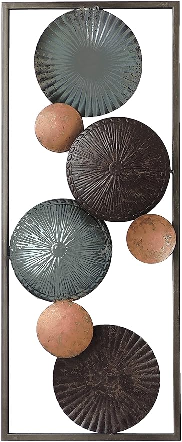 American Aluminum 10-Inch-by-24-Inch Wall Decor with Frame, Turquoise / Brown Plates