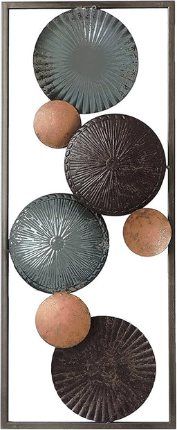 American Aluminum 10-Inch-by-24-Inch Wall Decor with Frame, Turquoise / Brown Plates