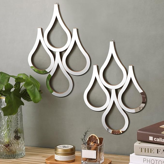 Weysat 2 Pieces Teardrop Wall Mirror Hanging Wall Mounted Decorative Accent Mirror for Home Living Room Bedroom Bathroom, 15.7 x 11 Inch(Silver)