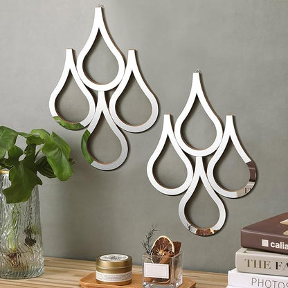 Weysat 2 Pieces Teardrop Wall Mirror Hanging Wall Mounted Decorative Accent Mirror for Home Living Room Bedroom Bathroom, 15.7 x 11 Inch(Silver)