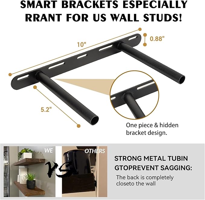 BGMG Wood Floating Shelves for Wall 18 inch Set of 2, Rustic Wooden Wall Mount Shelves for Living Room Bedroom Kitchen Farmhouse-18x6.7x1.25 inch- Gold Oak