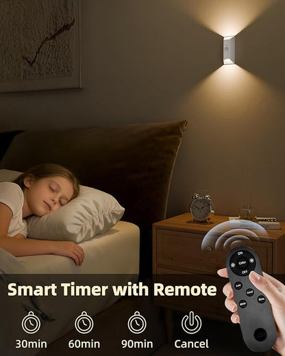 Motion Sensor Wall Light, 4000mAh Rechargeable Battery Operated Wall Sconce, 3 Color Temps, Dimmable, Cordless Magnetic Night Light with Remote, Timer, for Hallway, Stair, Closet, Bedroom, Garage