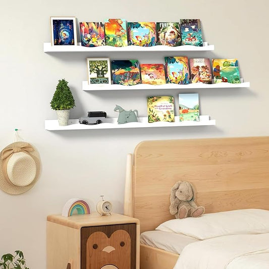 AZSKY Floating Bookshelf for Kids, Floating Shelves for Wall Cloud Picture Ledge Shelf White 23.6 Inches Nursery Book Shelves Set 3, Baby Book Shelf for Kids Room, Toddler Room, Nursery Decor