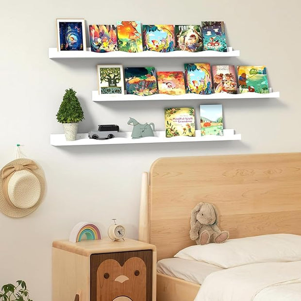 AZSKY Floating Bookshelf for Kids, Floating Shelves for Wall Cloud Picture Ledge Shelf White 23.6 Inches Nursery Book Shelves Set 3, Baby Book Shelf for Kids Room, Toddler Room, Nursery Decor
