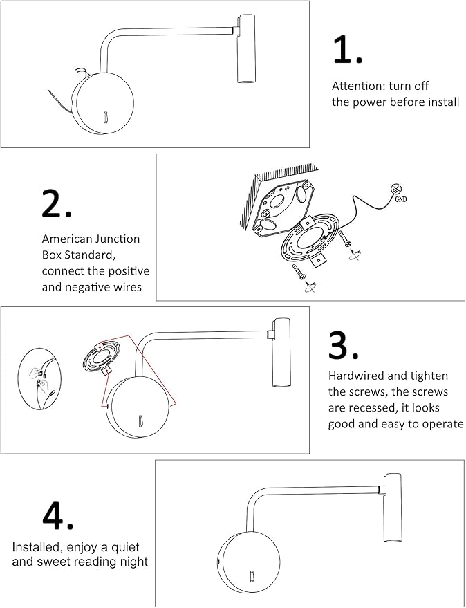 ZEROUNO Wall Mounted Reading Light for Bedroom Hardwired Sconce with Switch on/Off Modern 3000K Bedside Swing Arm Wall Lamp (White)