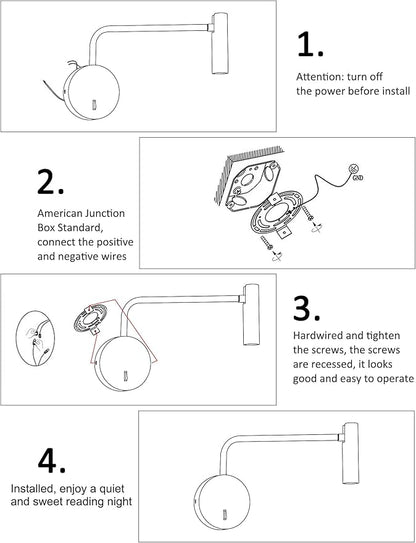 ZEROUNO Wall Mounted Reading Light for Bedroom Hardwired Sconce with Switch on/Off Modern 3000K Bedside Swing Arm Wall Lamp (White)