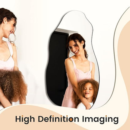 Irregular Asymmetrical Wall Mirror for Living Room Bathroom Entryway, Modern Decorative Mirror Hanging (Hook Style, 32'' x 18'')