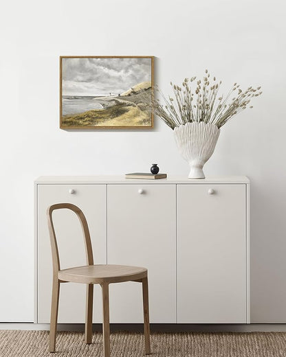 SHENIFY Coastal Framed Canvas Wall Art Vintage Landscape Seascape Classic Bathroom Kitchen Office Decor - 11x14in Natural Framed