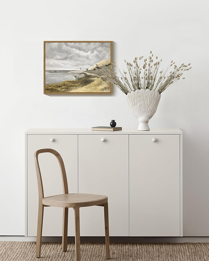 SHENIFY Coastal Framed Canvas Wall Art Vintage Landscape Seascape Classic Bathroom Kitchen Office Decor - 11x14in Natural Framed