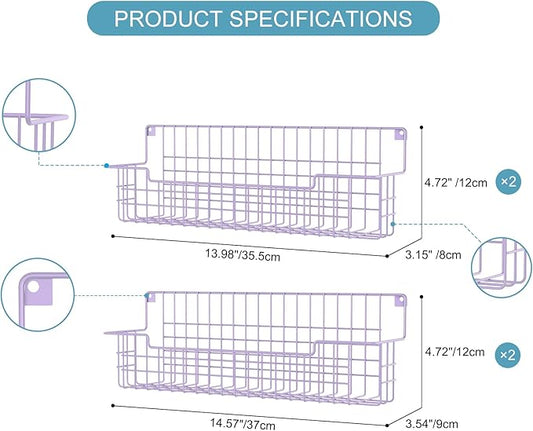 Spice Rack Wall Mount, Spice Organizer for Cabinet & Pantry Door, Set of 4 Hanging Spice Rack Saving Space for Kitchen, Purple