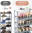 10 Tiers Tall Shoe Rack 20-25 Pairs Boots Organizer Storage Sturdy Narrow Shoe Shelf for Entryway, Closets with Hooks, Grey