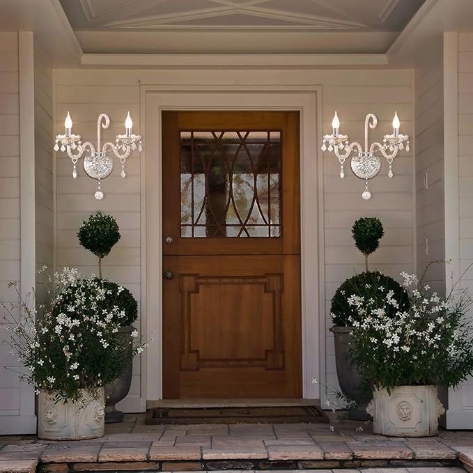 Crystal Wall Sconce Candle Sconces Elegant Classic Wall Light Decor Set of 2 Perfect Hang on The Wall for Living Room Bathroom Entryway Hallway Hotel Galleries Exhibition Room