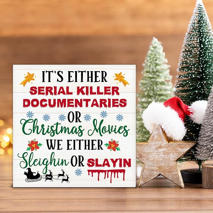 Funny Christmas Decor - Farmhouse Santa Wooden Sign, Rustic Home & Office Decor - 5 x 5 Inches