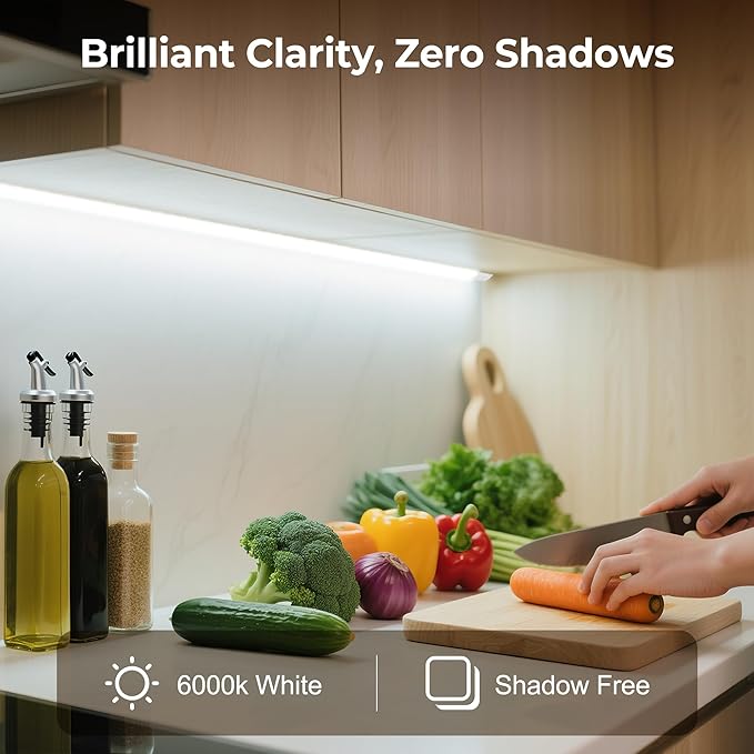 Hardwired Under Cabinet Lighting for Kitchen,24inch120V Wired Undercounter Led Strip Lights 6000K White Waterproof, Luces para Cocina Bajo Gabinete Under Shelf Lights for Sink/Workbench