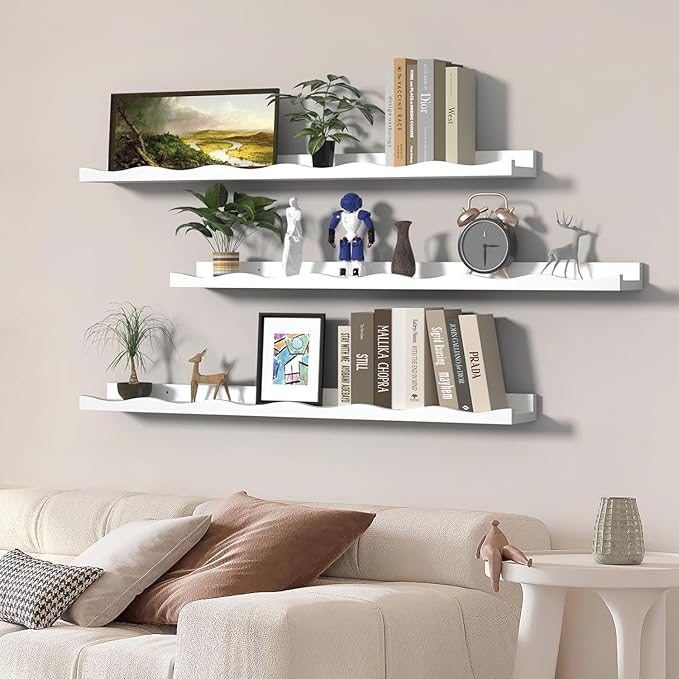 AZSKY Floating Bookshelf for Kids, Floating Shelves for Wall Cloud Picture Ledge Shelf White 23.6 Inches Nursery Book Shelves Set 3, Baby Book Shelf for Kids Room, Toddler Room, Nursery Decor