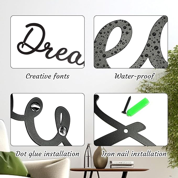 Zzbakress Sweet Dreams Wall Decor Metal Wall Art Large Modern Living Room Farmhouse Sign for Bedroom Black Metal Wall Art for Office and Home Wall Decor (Black, Elegant)