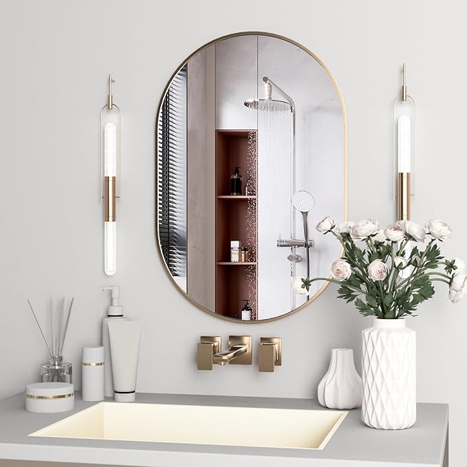 Oval Bathroom Mirror Capsule Wall Vanity Mirror, 24