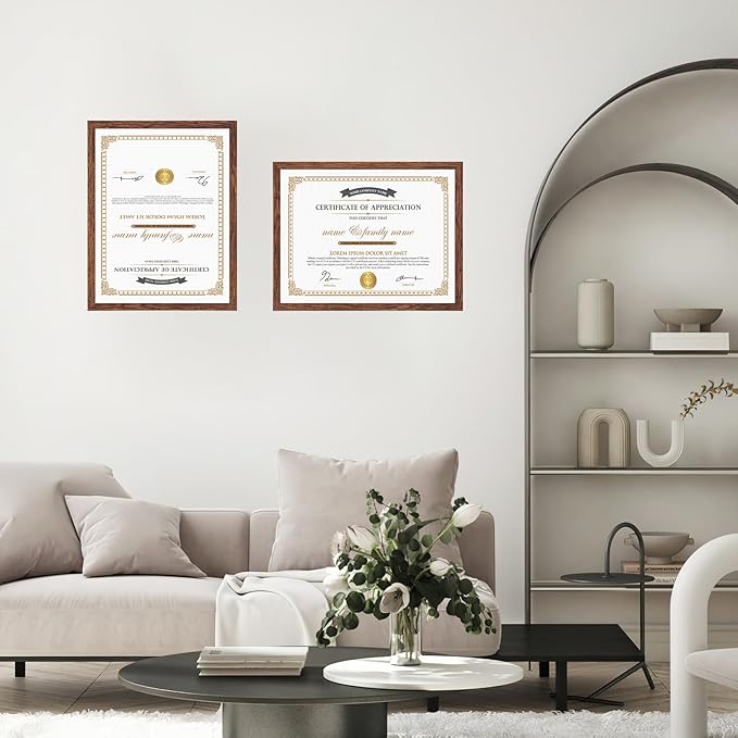 Hoikwo 18 Packs 8.5x11 Dark Brown Multi Plastic Picture Frames Set with Plastic Cover, Certificate Frames for Document Diploma Award, Light Weight Bulk 8.5 by 11 Frames Pack for Wall Hanging and Table